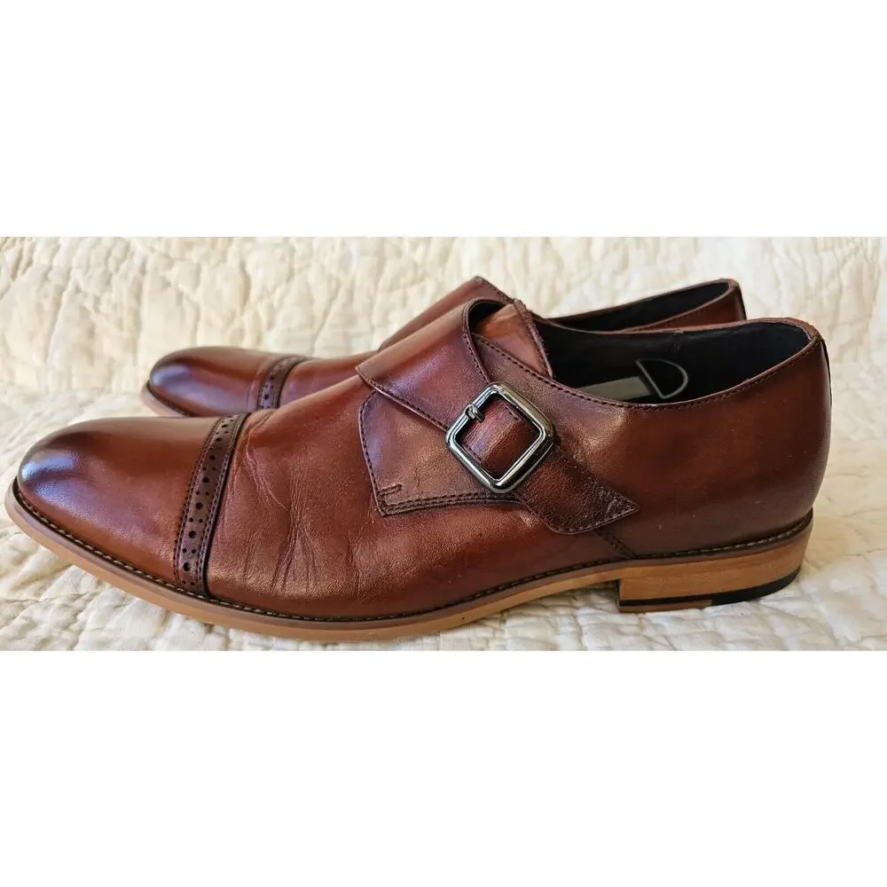 Stacy Adams Duncan‎ Cap Toe Single Buckle Monk Strap Shoes Sz 13M Cognac Leather